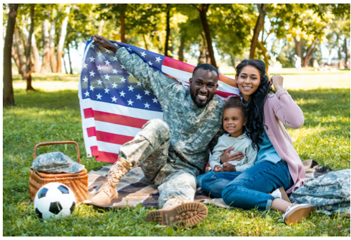 Military family having a picnic